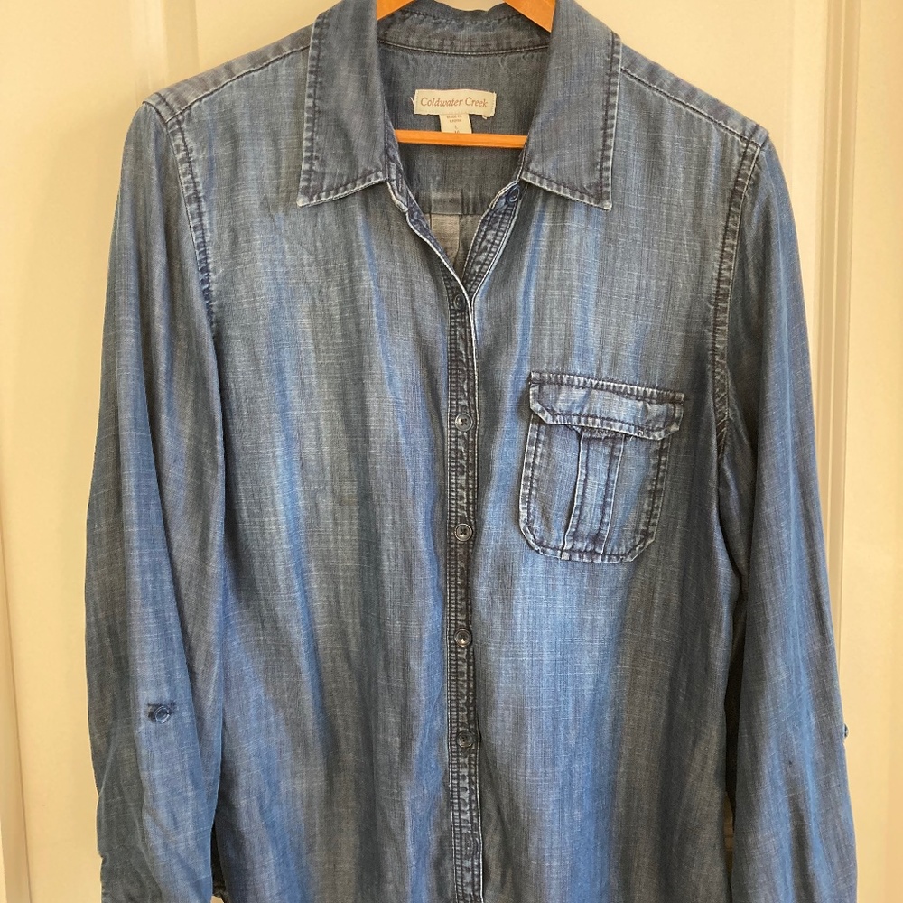 Coldwater Creek Light Blue Denim Button-Down Shirt